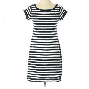 BANANA REPUBLIC Cute  black, and white striped dress with cuffed sleeves .